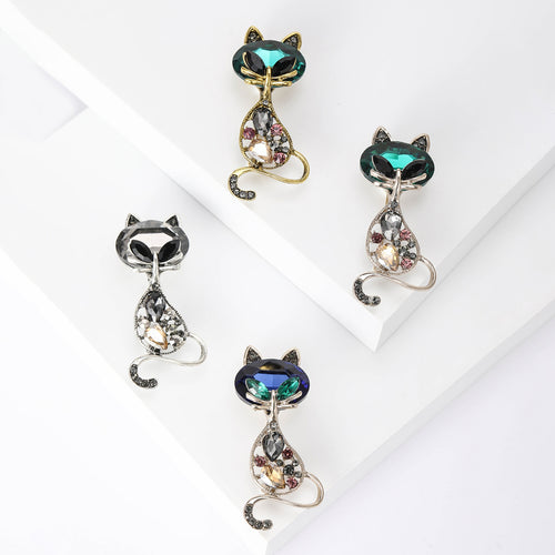 Alloy Rhinestone Vintage Cat Brooch Pin For Scarves And Lapels