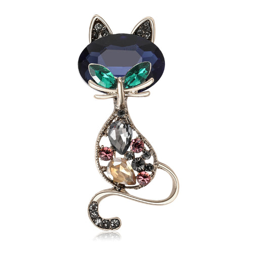 Alloy Rhinestone Vintage Cat Brooch Pin For Scarves And Lapels