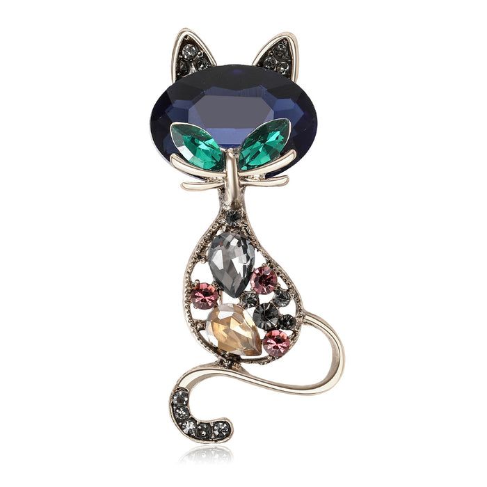 Alloy Rhinestone Vintage Cat Brooch Pin For Scarves And Lapels