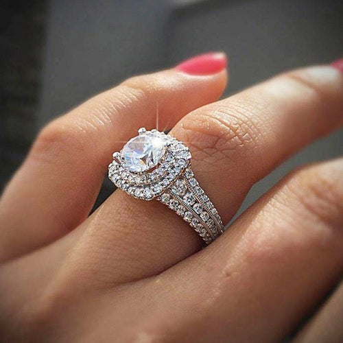 Eight Hearts Eight Arrows Micro Pave Princess Ring With Simulated Diamond, Couple Wedding Jewelry