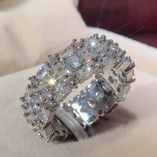 Luxury Full Eternity Ring With AAA Four Prong Zircon Setting For Couple Fashion Jewelry