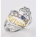 Heart Shaped Two Tone Rhinestone Grandma Ring For Women Mother's Day Jewelry Gift view 2