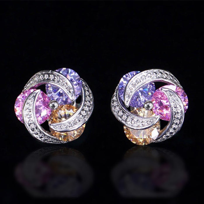 Fashion Mixed Color Cubic Zirconia Stud Earrings For Women, Everyday Versatile Ear Jewelry