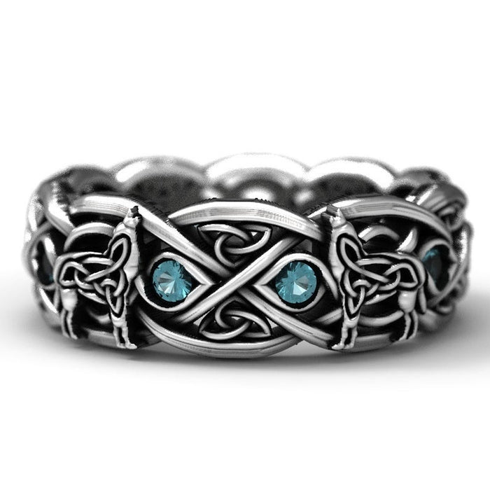 Creative Vintage Wolf Totem Men's Ring Cross Line Street Trend Jewelry Accessories