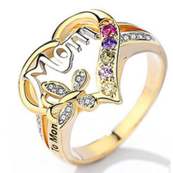 Heart Shaped MOM Mother Ring For Women Mother's Day Gift Fashion Hand Jewelry Accessories