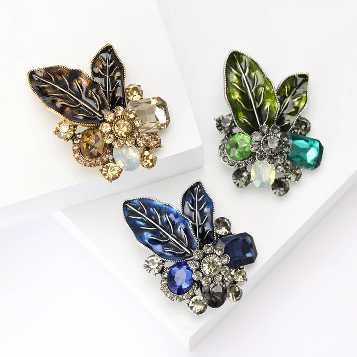 Alloy Crystal Rhinestone Plant Brooch Pin With Enamel Detail