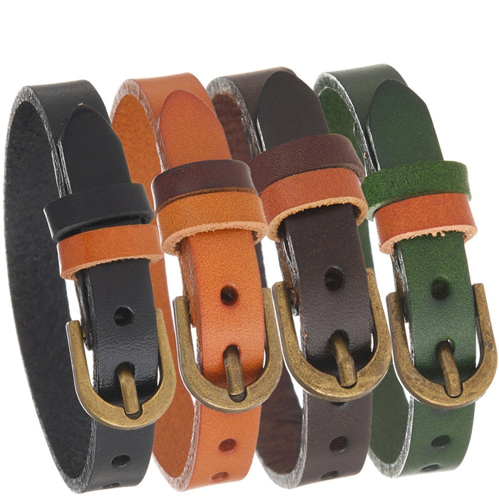 Vintage Simple Genuine Cowhide Leather Bracelet For Men, Punk Rock Fashion Accessory