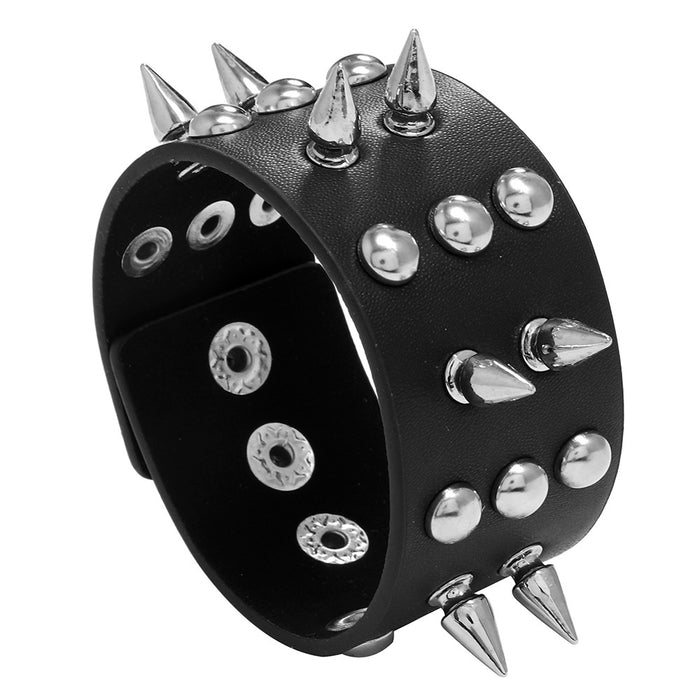 Punk Statement Leather Bracelet With Alloy Spikes, Faux Cowhide Nightclub Wristband For Men
