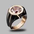 Fashion Octagon Enamel Drip Ring With Pink Gemstone, Trendy Women's Statement Jewelry view 2