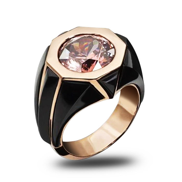Fashion Octagon Enamel Drip Ring With Pink Gemstone, Trendy Women's Statement Jewelry
