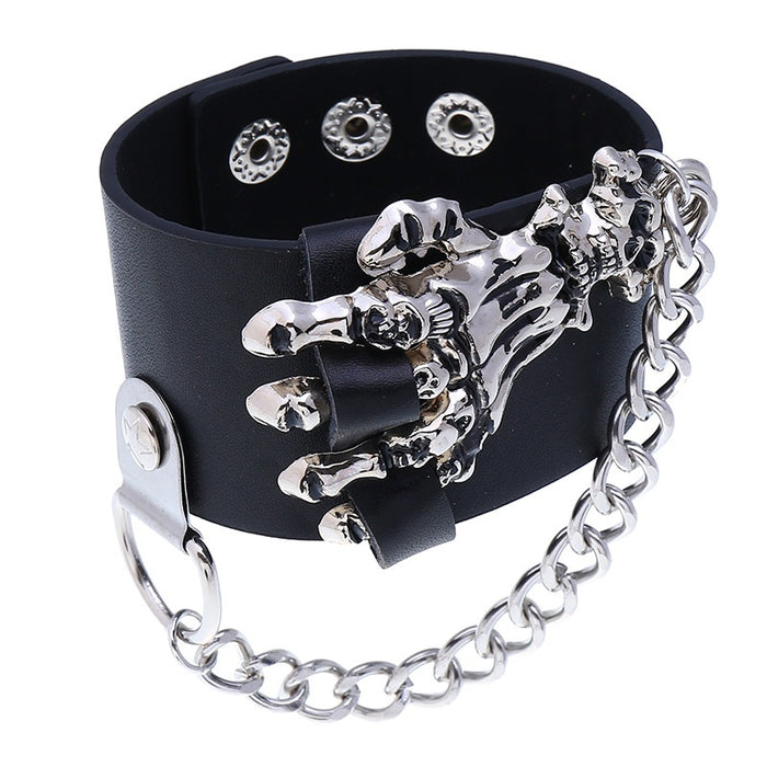 Men's Exaggerated Punk PU Leather Bracelet, Alternative Vintage Wide Cuff Wristband