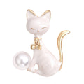 Alloy Pearl Enamel Cat Brooch For Versatile Animal Apparel Decoration view 1