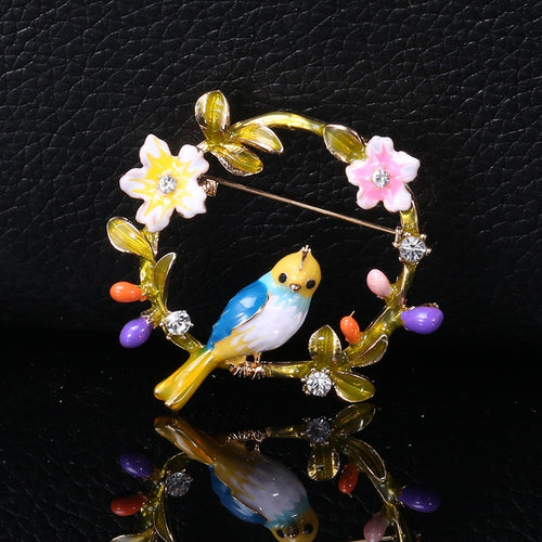 Alloy Hand Painted Enamel Bird Wreath Brooch For Coat Decoration