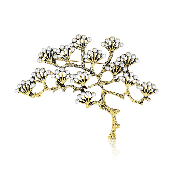 Alloy Pine Branch Pearl Brooch Vintage Lapel Pin For Coats