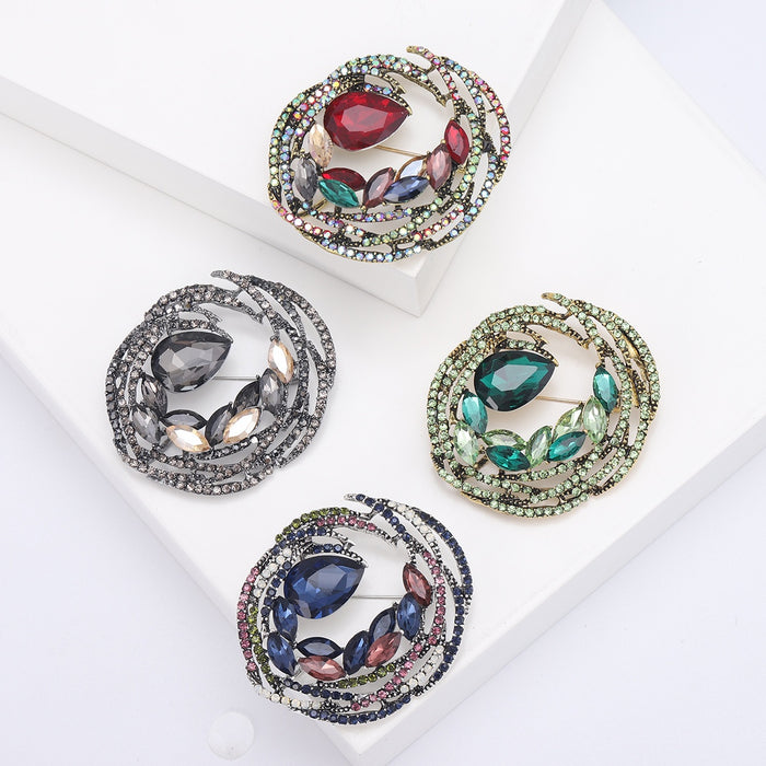Alloy Color Rhinestone Ring Brooch Pin For Statement Apparel