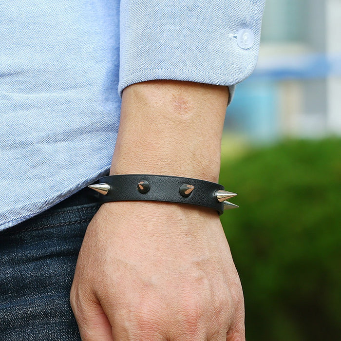Punk Leather Bracelet For Men Creative Nightclub Spike Rivet Wristband Alternative Style Accessory