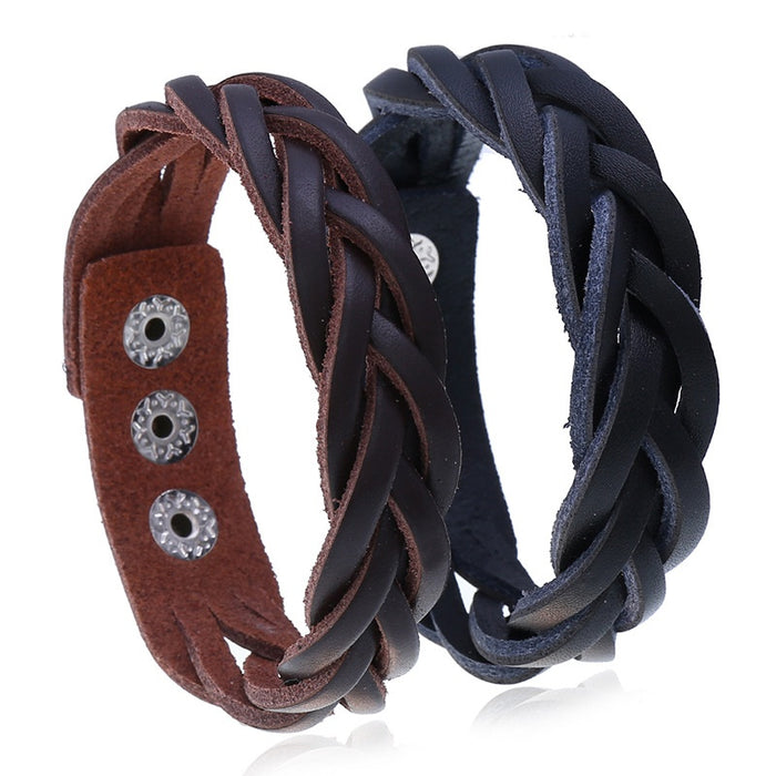 Punk Vintage Braided Genuine Leather Bracelet Simple Multilayer Men's Student Jewelry