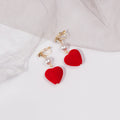 Elegant Vintage Burgundy Velvet Heart Pearl Rhinestone Alloy Long Drop Clip On Statement Earrings view 2