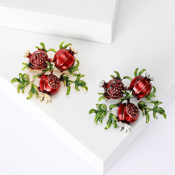 Enamel Red Pomegranate Brooch Pin For Scarf And Clothing