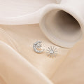 Korean Style Elegant 925 Silver Pin Asymmetric Moon And Star Zircon Rhinestone Stud Earrings view 2