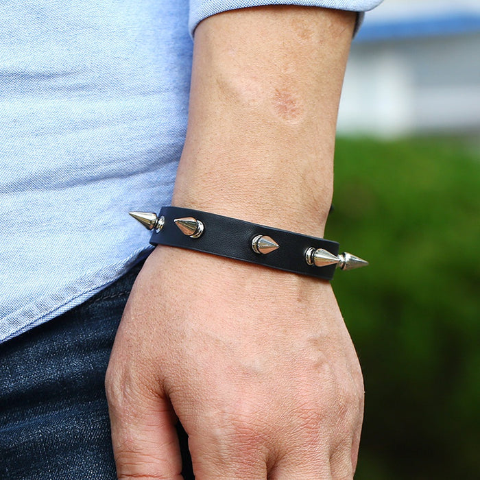 Punk Leather Bracelet For Men With Exaggerated Spike Rivets European American Wristband
