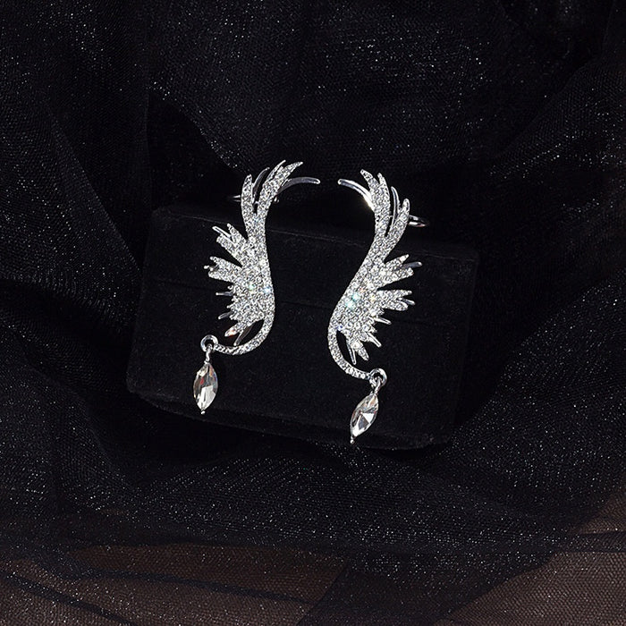 Luxury Angel Wing Rhinestone Ear Cuff Studs With 925 Silver Pins And Crystal Teardrop Dangle Earrings