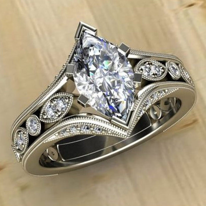 Hollow Design Fashion Marquise Zircon Ring Chic Versatile Women's Jewelry For Daily Wear