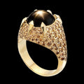 Statement Oval Faceted Black Gemstone Full Diamond Women's Ring European Jewelry view 3