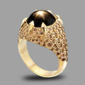 Statement Oval Faceted Black Gemstone Full Diamond Women's Ring European Jewelry view 1