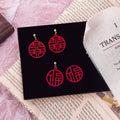 Ethnic Chinese Style Red Enamel Hollow Fu Double Happiness Round Drop Bridal 925 Silver Needle Earrings view 2