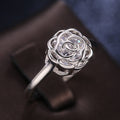 Hollow Rose Copper Platinum Plated Zircon Ring For Women With Creative Inner Stone Setting view 1