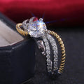 Vintage Two Tone Geometric Wavy Texture Prong Set Zircon Ring, European Fashion Jewelry view 3