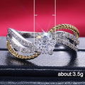 Vintage Two Tone Geometric Wavy Texture Prong Set Zircon Ring, European Fashion Jewelry view 5