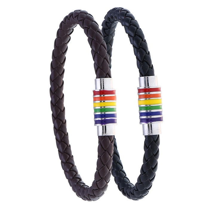 European And American Rainbow Braided PU Leather Bracelet With Magnetic Clasp Fashion Jewelry