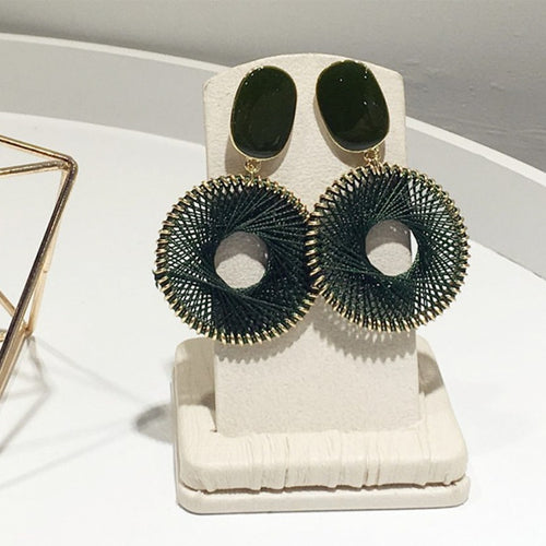 Geometric Yarn Woven Rectangle Circle Drop Earrings Exaggerated Statement Style For Women