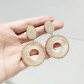 Geometric Yarn Woven Rectangle Circle Drop Earrings Exaggerated Statement Style For Women view 3
