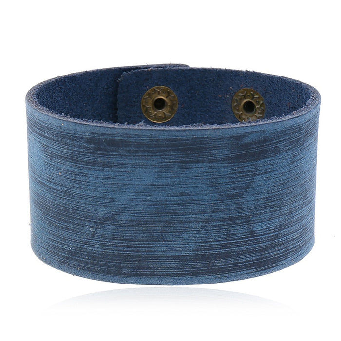 Vintage Punk Wide Smooth Cowhide Leather Bracelet Simple European American Accessory