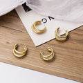 Elegant Gold Alloy Multi Layer C Shape Chunky Hoop Studs With 925 Silver Pins For Women Earrings view 2
