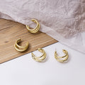 Elegant Gold Alloy Multi Layer C Shape Chunky Hoop Studs With 925 Silver Pins For Women Earrings view 1