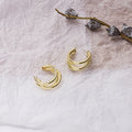 Elegant Gold Alloy Multi Layer C Shape Chunky Hoop Studs With 925 Silver Pins For Women Earrings view 3