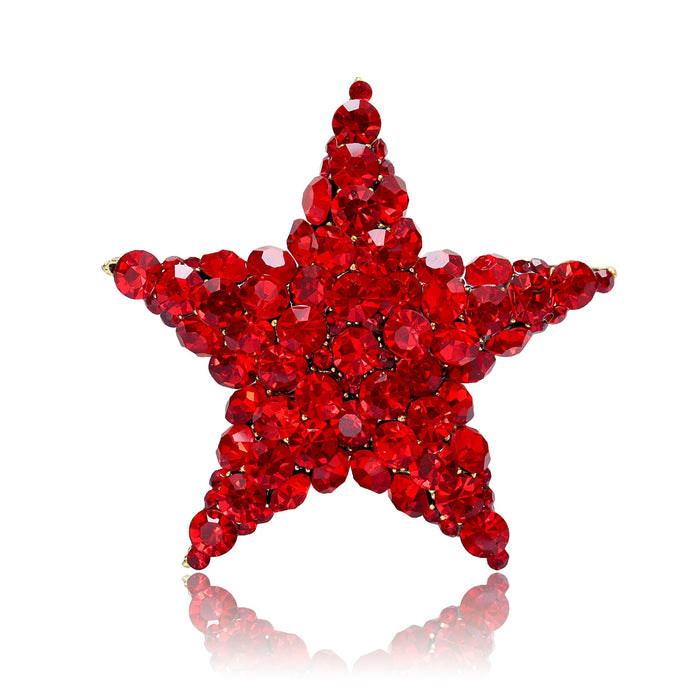 Red Alloy Rhinestone Star Brooch For Elegant Clothing Accessories