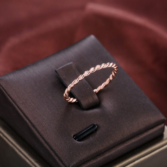 Delicate Minimalist Small Twist Ring For Women Copper Real Gold Plated Pinky Index Finger Jewelry