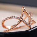 European Rose Gold Diamond Inlaid Rhombus Line Ring V Shape Cross Jewelry view 3