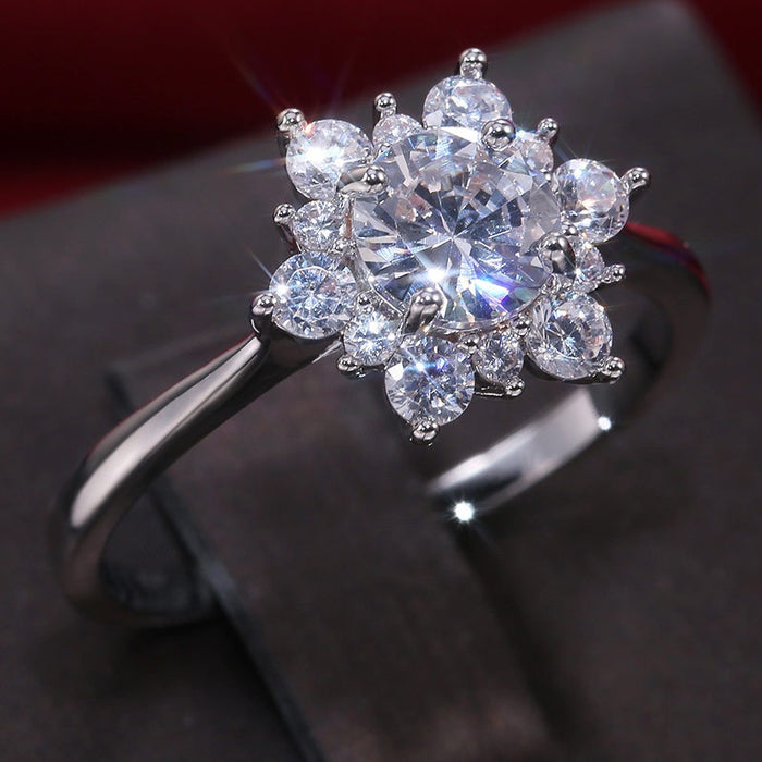 Fresh Crystal Flower Micro Pave Zircon Ring For Women Korean Japanese Minimalist Jewelry