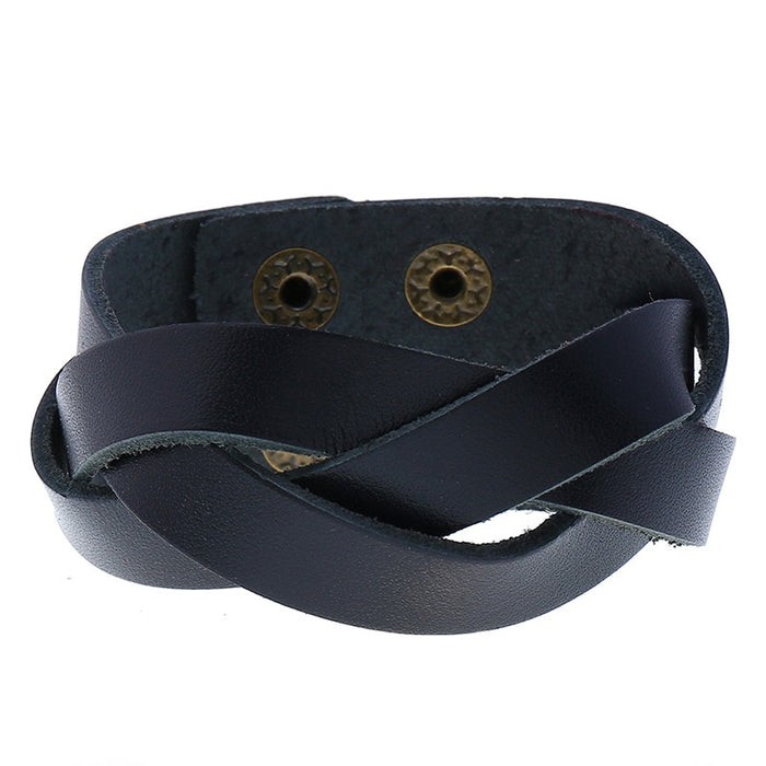 Vintage Distressed Ethnic Style Braided Genuine Leather Bracelet For Men And Women