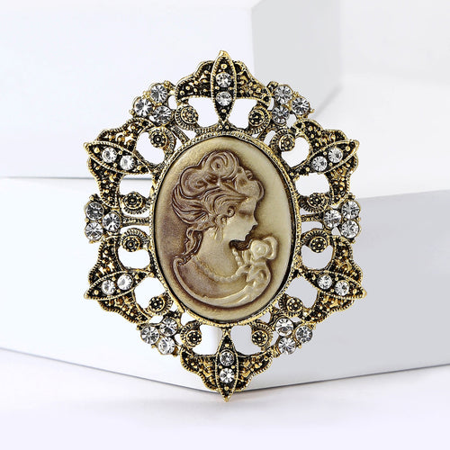 Alloy Rhinestone Lady Portrait Brooch Pin For Clothing Decoration