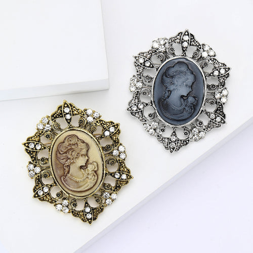 Alloy Rhinestone Lady Portrait Brooch Pin For Clothing Decoration
