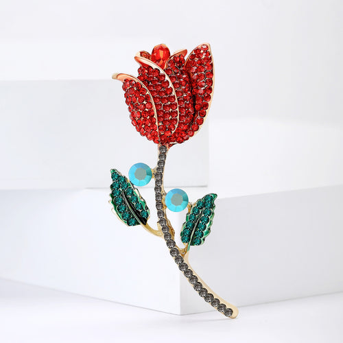 Alloy Rhinestone Rose Flower Brooch For Women's Apparel