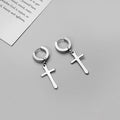 Stainless Steel Cross Dangle Hoop Clip On Ear Cuffs For Women Men No Piercing Alloy Earrings view 3