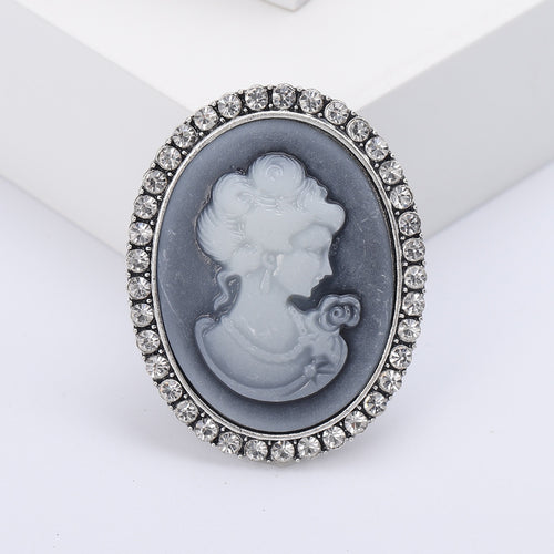 Alloy Rhinestone Vintage Lady Head Brooch Pin And Scarf Clip